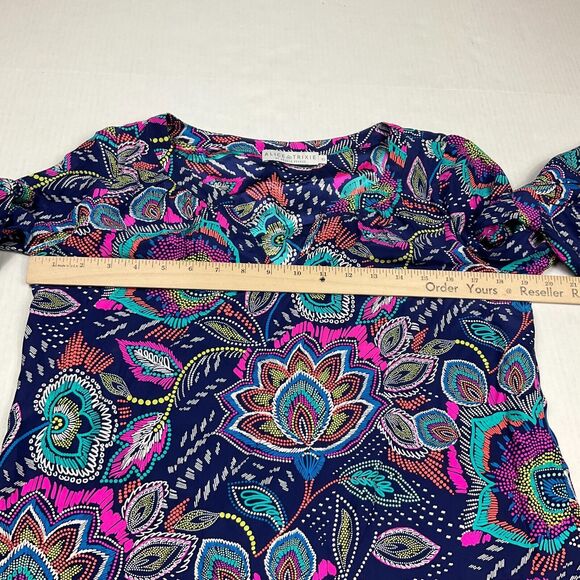 Alice Trixie Silk Blouse Floral Colorful Flared 3/4 Sleeve Lightweight Shirt XS - Picture 7 of 12